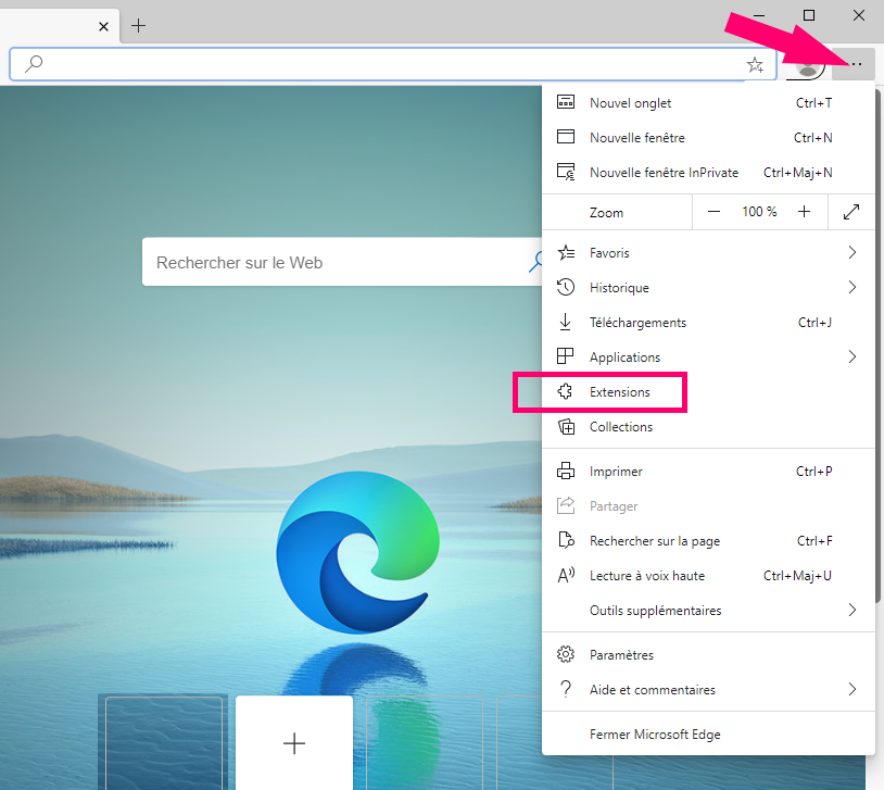 extensions menu navigateur Edge